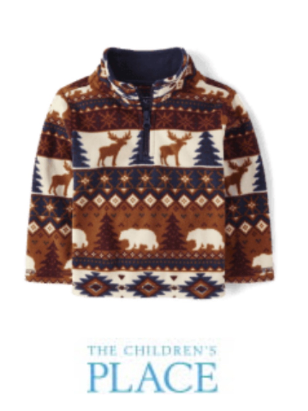 The Children's Place Brown Moose & Bear Half-Zip Fleece Pullover 2T